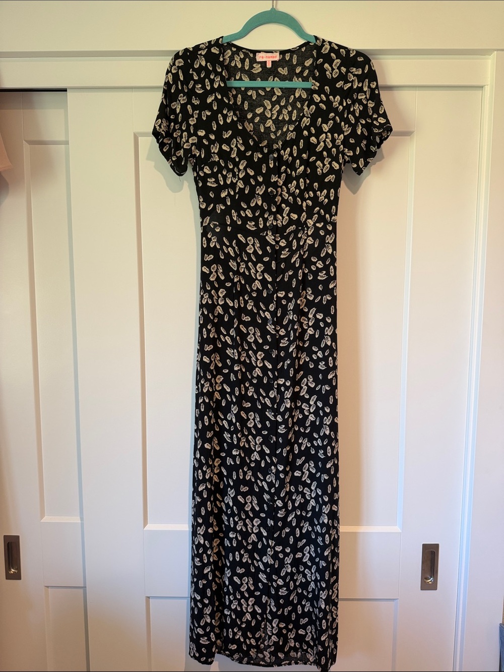 re:named Black Maxi Dress with Cream Leaf Print